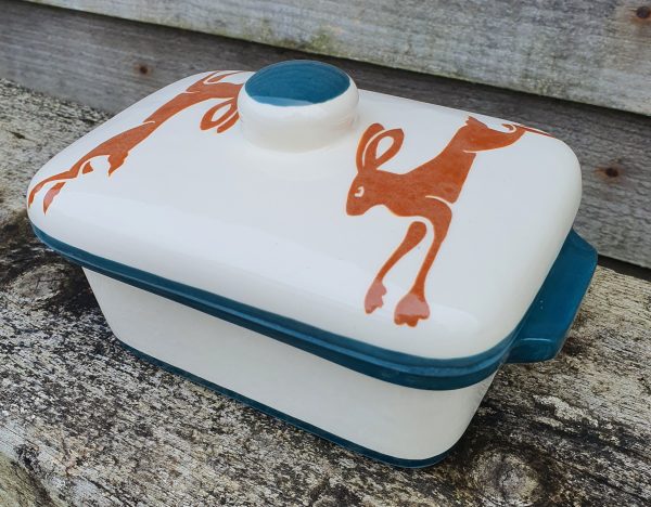 Brown Running Hare Butter Dish