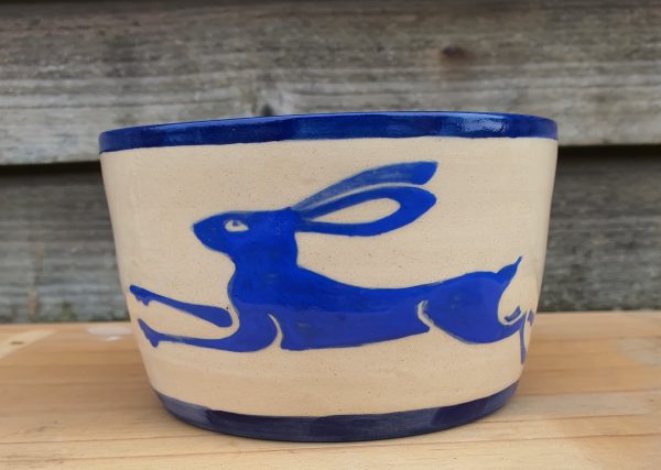 Blue Running Hare Porridge Bowl